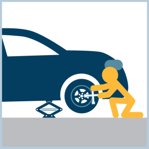 Step 8 to changing a flat tire: Use jack to lift car and remove lugs completely. Road Safety 101: A Weekly Guide to Staying Safe On The Road by the Detroit car accident attorneys at Goodman Acker