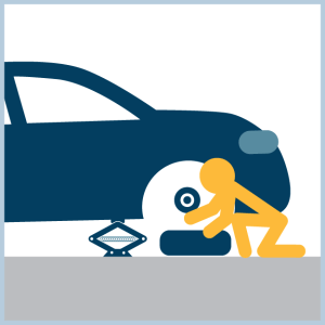 Step 9 to changing a flat tire: Remove flat tire. Road Safety 101: A Weekly Guide to Staying Safe On The Road by the Detroit car accident attorneys at Goodman Acker