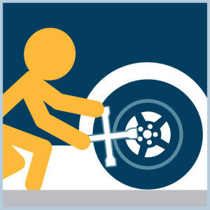 Step 13 to changing a flat tire: Tighten lugs across from each other instead of in a row. Road Safety 101: A Weekly Guide to Staying Safe On The Road by the Detroit car accident attorneys at Goodman Acker